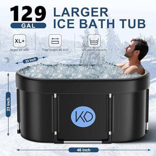 KERDOM Ice Bath Tub for Athletes, Portable Cold Plunge Tub, XL 129 Gal Bathtub for Recovery, Large Oval Foldable Bathtub with Cover for Cold Water Therapy at Home, Gyms, Outdoor, Indoor