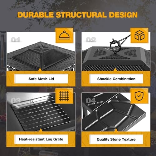 Devoko Outdoor Fire Pit, 32 Inch Firepit Table Metal Outdoor Fireplaces with Waterproof Cover for Outside Patio Camping (Black)