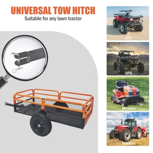 ATV Trailer Steel Dump Cart, 1500 Pounds 15 Cubic Feet Utility Trailer Yard Garden Trailer with Heavy Duty Tow Behind Carts and Removable Sides for Tractors, ATV, UTV, Lawn Mowers