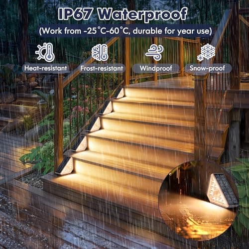 Motion Sensor Solar Stair Lights Outdoor, 8-Pack Super Bright LED Solar Powered Step Lights for Outside, 550LM IP67 Waterproof Outdoor Sensor Lights for Stair Porch Yard Deck, Warm White