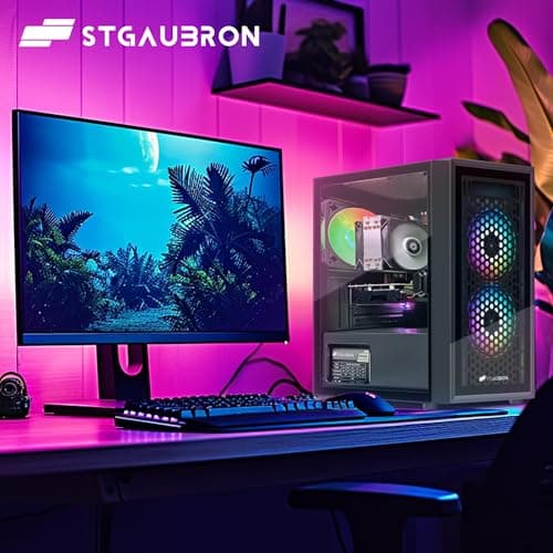 STGAubron Gaming Desktop PC, Radeon RX 550 4G GDDR5, Intel i7 Xeon E5 3.0GHz, 16G Ram, 512G SSD, 600M WiFi, BT 5.0, RGB Fan x 3, Windows 10 Home