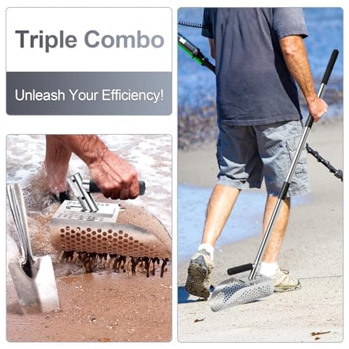 GADFISH Sand Scoop for Metal Detecting, Metal Detector Scoop, Stainless Steel Sand Sifter Shovel, Fast Sifter Shovel for Underwater Treasure Hunting (Stainless Steel)