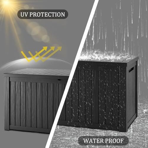 150 Gallon Waterproof Deck Box, Lockable Resin Storage Box for Patio Furniture Cushions Garden Tools and Outdoor Delivery Storage, Black