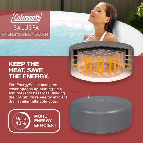 Coleman Ponderosa AirJet 2 to 4 Person Inflatable Hot Tub Round Portable Outdoor Spa w/ 120 AirJets & EnergySense Energy Saving Cover, Orange