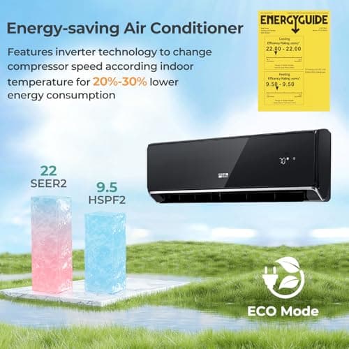 COSTWAY 12000 BTU Wifi Enabled Mini Split Air Conditioner & Heater, 22 SEER2 208-230V Inverter AC Unit Cools up to 750 Sq. Ft, Energy Efficient, Heat Pump (Black, 12000BTU, 208-230V, 22 SEER2-WIFI)