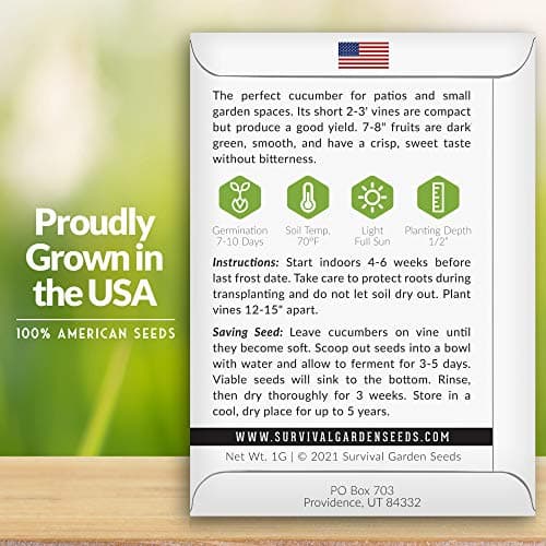 1 Pack Spacemaster Cucumber Seed for Planting - Packet with Instructions to Grow Container Friendly Cucumbers in Your Home Vegetable Garden - Non-GMO Heirloom Variety - Survival Garden Seeds