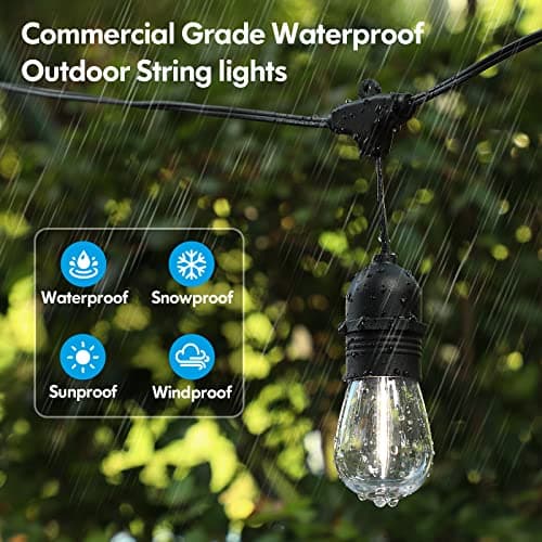 Lakumu 2-Pack 96FT Outdoor String Lights with Waterproof Shatterproof Dimmable 5000K Daylight White E12 Filament S14 LED Bulbs for Backyard Hanging Lights Linkable Patio Light for Deck Bistro Pergola