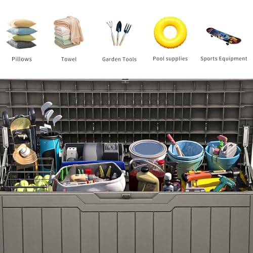 YITAHOME 80 Gallon Resin Deck Box, Weather Resistant Outdoor Storage Box, Lockable Indoor Outdoor Storage for Supplies and Essentials, Taupe