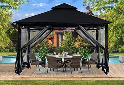 ABCCANOPY Gazebos for Patios 10x10 - Outdoor Steel Frame Gazebo with Mosquito Netting for Lawn Backyard Garden Deck (Black)