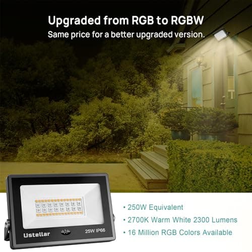 USTELLAR 4 Pack 25W RGB LED Flood Light 250W Equiv. Color Changing Floodlights, Warm White 2700K IP66 Colored Spotlight Stage Party Uplighting Indoor Outdoor Uplights for Event Wedding Halloween Light