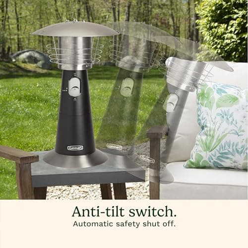 Cuisinart COH-500 Portable Tabletop Patio, 11,000 BTU Outdoor Propane Heater with Safety Tilt Switch and Burner Screen Guard, 100 sq. Foot Heat Range, Black