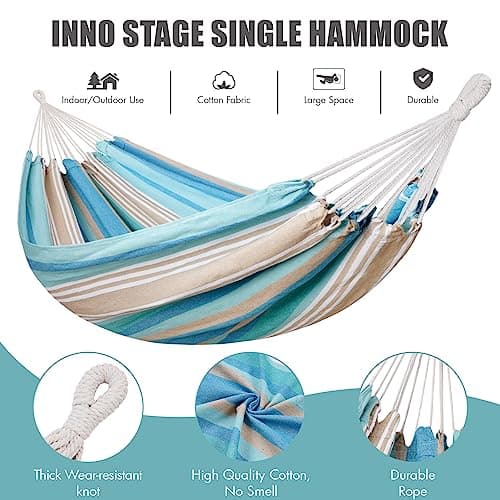 Brazilian Hammock with Tree Straps - Canvas Hammocks Portable Hammock with Carry Bag for Backyard, Porch, Outdoor and Indoor Use Blue & Green