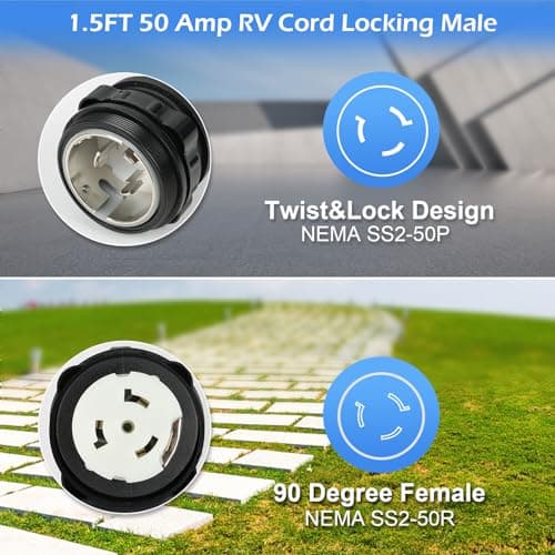NEMA SS2-50P to SS2-50R RV Adapter, Dogbone Extension Cord Adapter, 50Amp SS2-50 Marine Shore Twist Lock Male Plug to 90-Degree Locking Female Receptacle, for RV Travel Trailer