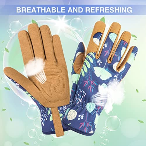 Womens Gardening Weeding Working Gloves, Leather Garden Glove for Women Thorn Proof No Stab for Digging, Planting,Pruning