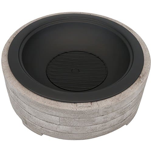 Sunnydaze 36-Inch Faux Stone Fire Pit Bowl with Handles - Wood Burning Fireplace with Spark Screen and Poker