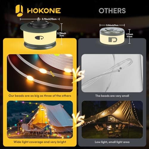 HOKONE Camping String Lights, 32.8FT 22 Lighting Modes Waterproof Rechargeable Quick Storage Portable Tent Lights Perfect for Spring Night Camping, Outdoor, Indoor, Party, Patio, Garden, Holiday Decor
