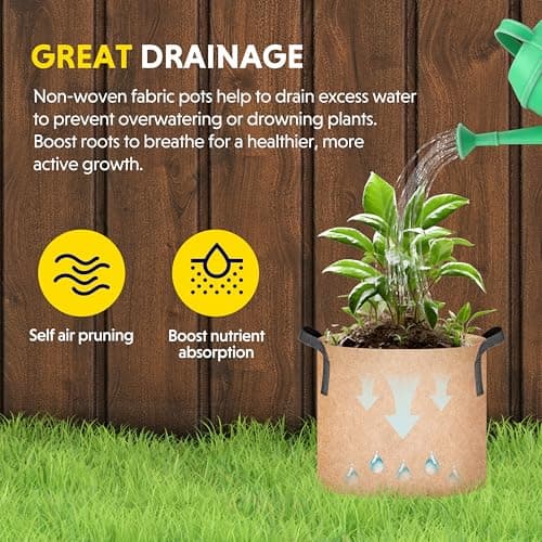 iPower Grow Bag 15 Gallon 6-Pack Heavy Duty Plant Pots, 300g Thick Nonwoven Fabric Containers Aeration with Nylon Handles, for Planting Vegetables, Fruits, Flowers, Tan 2024 Version