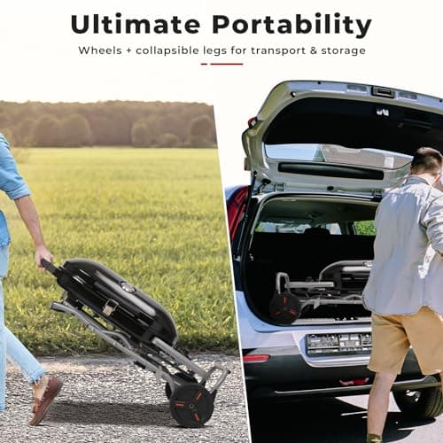 Portable Propane Gas Grill,15,000 BTU BBQ Grill with Top Cover Lid, 406 sq.in. Grilling Areas, 2 Wheels, Built-in Thermometer, Barbecue Gas Grill for Patio,Party,Black
