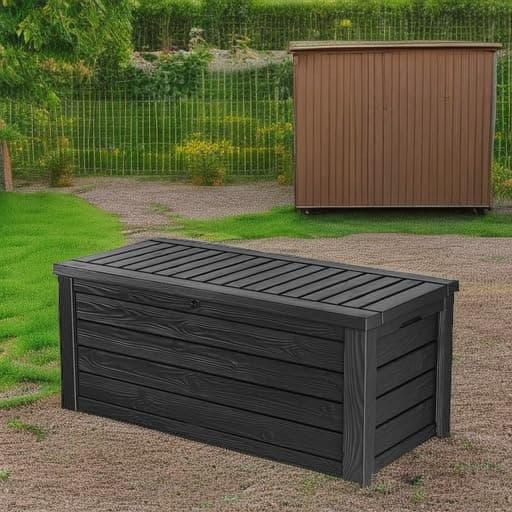 Keter Outdoor Storage Deck Box, 150 Gallon Resin Patio Bin & Bench, Solid, Dark Grey