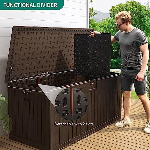 YITAHOME XXL 230 Gallon Large Deck Box,Outdoor Storage for Patio Furniture Cushions,Garden Tools with Flexible Divider,Waterproof,Lockable (Brown)
