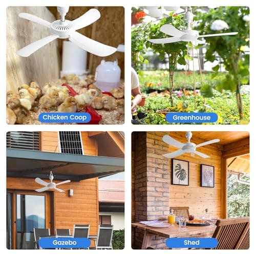23.6'' Solar Ceiling Fan, 25W Solar Powered Hanging Fans for Outdoor Gazebo, Chicken Coop, Greenhouse, Shed, Dog House, 19.7 Ft Long Cord with On/Off Button