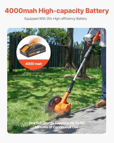 VEVOR Lawn Edger, 9-inch Large Blade, 20 V Battery Powered Cordless Edger Lawn Tool with 3-Position Blade Depth, Adjustable Handle, with Battery and Charger, for Lawns, Driveways, and Sidewalk Edges