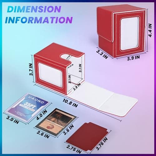 Card Deck Box with MTG Commander Display, Deck Case Holds 100+ Double-Sleeved Cards, Storage Box Fits TCG/PTCG/Sports Card with 2 Dividers, 1 Toploader (Red, White)
