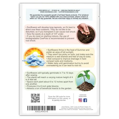 Seed Needs Sunflower Seeds for Planting The Original Crazy Blend | 1 Ounce 15+ Heirloom Varieties Open Pollinated & Untreated | Resealable Bulk Package Multicolored Blooms Flower Seeds