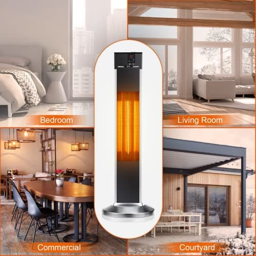 Electric Patio Heater for Outdoor Use, Infrared Heater w/Remote, Auto Shut Off, 500/1000/1500W Radiant Heater, Super Quiet 3s Instant Warm Vertical Space Heaters for Indoor Use Large Room