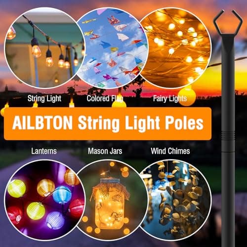 AILBTON 2 Pack 10Ft String Light Poles,Light Poles for Outside String Lights,Outdoor Light Poles with Fork,Metal Pole Stand for Patio,Backyard,Deck