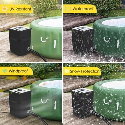 Hot Tub Spa Heater Pump Cover, Heavy Duty Inflatable Hot Tub Pump Cover with Zipper Opening and Transparent PVC Top Window for Multiple Hot Tub Spa Heater Pump on Market(Black, Cover only)