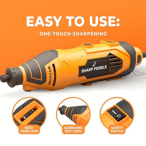 Sharp Pebble Electric Chainsaw Sharpener Kit - Comes with Chain Saw Sharpener Tool, 4 File Size Diamond Sharpening Wheels, Angle Attachment, Wrench & eBook.