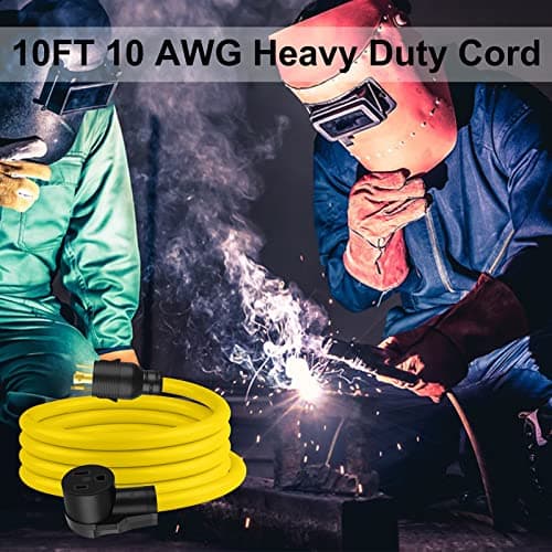 10 FT NEMA L14-30P to 6-50R Yellow Extension Cord, 3 Prong to 4 Prong Welder Plug Adapter, Generator Locking Plug Connector to Welding 10AWG 30Amp.