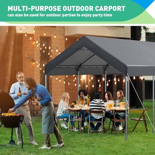 12x20 Ft Heavy Duty Carport, Portable Garage with Doors, Ventilated Windows, Waterproof and UV Resistant Carport Canopy for Cars, Boats, Suvs, Gray