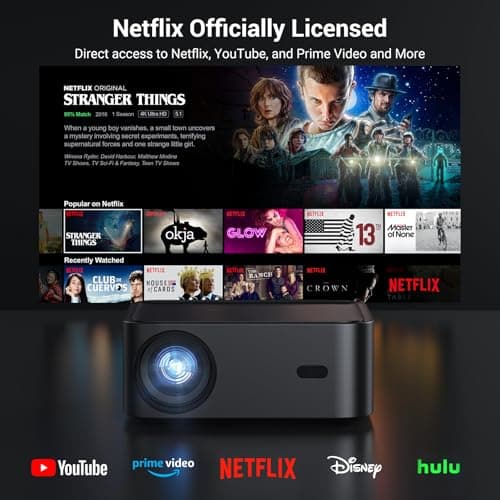Official Licensed Netflix Smart Projector, HAPPRUN Projector 4K with Wifi and Bluetooth, DoIby Audio, Built-in Apps, Native 1080P 1000ANSI, Electric Focus, Portable Projector for Home Cinema, Bedroom