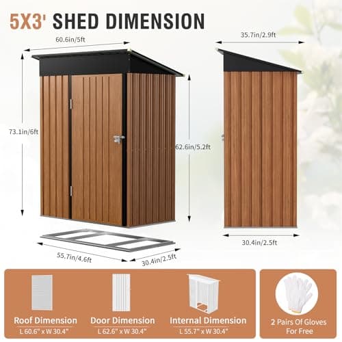 5x3 Ft Storage Shed, Outdoor Metal Shed with Floor & Lock, Small Lean to Shed, Compact Vertical Outside Bike Tiny House for Garden, Backyard, Patio, Tool