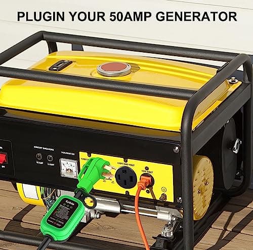 EyGde 50 Amp to 4 Prong 30 Amp Generator Adapter with Surge Protector - Patented NEMA 14-50P Twist Lock Male to L14-30R Female Plug, STW Cord with Circuit Analyzer for Generator