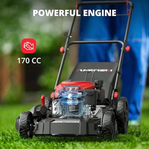 AV8621S1 Gas Lawn Mower, 170cc OHV Engine with Forced Air-Cooling, Self-Propelled, 21" Steel Deck, 3-in-1 System, 6 Cutting Heights, Foldable Handle for Easy Storage