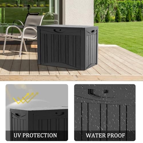 45 Gallon Heavy Duty Outdoor Deck Box with Lockable Lid, All Weather Waterproof Storage for Patio Cushions, Pool Toys, Garden Tools - Rust-Proof Resin Design (Black)