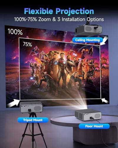 Outdoor Projector with WiFi and Bluetooth, 500 ANSI Native 1080p Projector for iPhone, Movie Projector for Outdoor Use, Home Projector 4K Support for Bedroom/Smartphone/Tablet/Laptop/TV Stick/Game