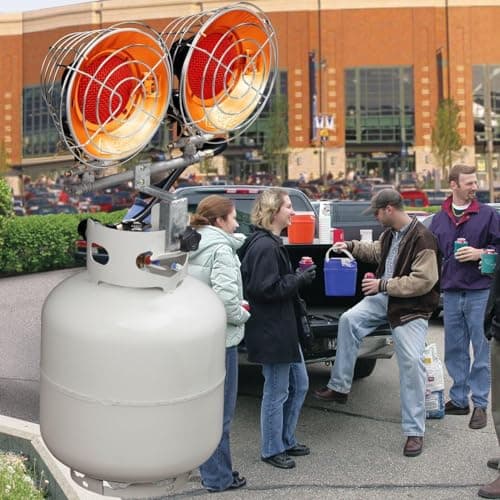 Avenger FBDTP30 Infra-Red Tank Top Outdoor Heater for Use with Propane Gas Tanks for Camping, Patios, and More, Double Burner, 30,000 BTU, Silver