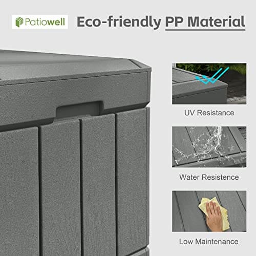 Patiowell 82 Gallon Resin Deck Box, Waterproof Large Wood Look Storage Box for Patio Furniture, Pool Accessories, Garden Tools and Sports Equipment, Lockable, Grey