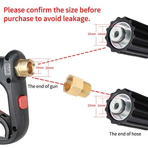 Pressure Washer Short Gun, 5 Nozzle Tips, 7 Inch Extension Curved Rod, M22 Fitting, Hot and Cold Water Replacement, 5000 PSI