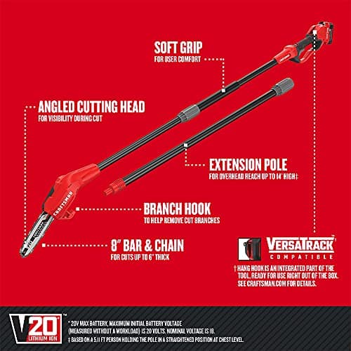 CRAFTSMAN V20 Pole Saw, Cordless, 14-Foot, 4.0Ah, Battery and Charger Included (CMCCSP20M1)