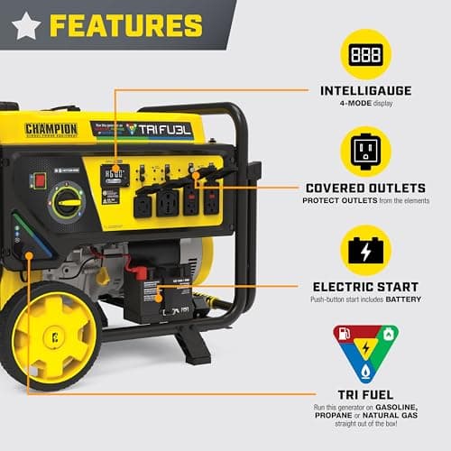 Champion Power Equipment 12,500-Watt Electric Start Tri Fuel Home Backup Portable Generator with CO Shield