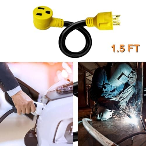 NEMA L14-30P to 6-50R Welder Adapter Plug Cord 1.5 FT, 4 Prong 30 Amp Twist-Lock Generator Male to 3 Prong 50 Amp Welder Female Cord, 10 AWG, Heavy Duty, ETL Listed