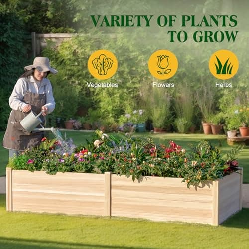 Amerlife 8x4 Ft Wood Raised Garden Bed, Durable 15 Inch Depth Planter Box for Vegetables, Herbs, and Flowers, Ideal for Outdoor Gardening with Open Base