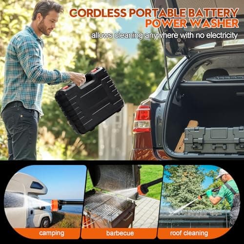 Lemolify 6000mAh Battery Pressure Washer, Electric Power Washer Cordless, Portable Car Pressure Washer Handheld with 6-in-1 Nozzle,17FT Drain Hose, Power Cleaner for Patio Floor Fence Deck,2 Battery