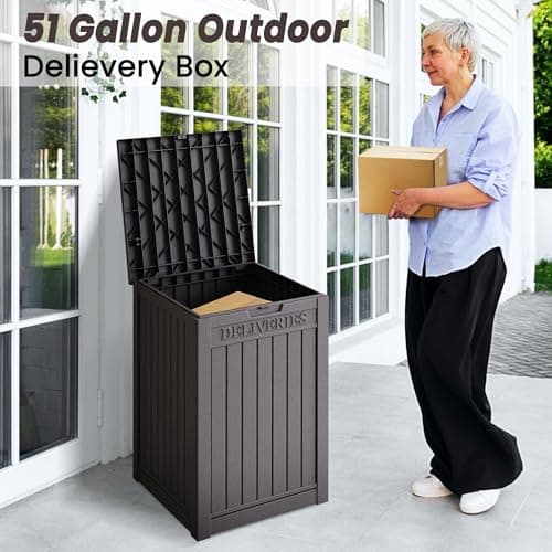 55 Gallon Lockable Resin Deck Box, Waterproof & UV-Resistant Outdoor Storage Box for Cushion Storage and Delivery Storage, Coffee