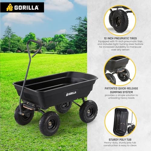 Gorilla Carts Utility Cart with Steel Frame, 600 Pound Capacity, and 10 Inch Tires